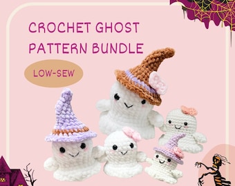 PATTERN BUNDLE: Low-Sew Crochet Ghost Pattern, Cute Ghost Pattern, Ghost Plushie, PDF Crochet Pattern, Ghost Crochet Halloween Pattern