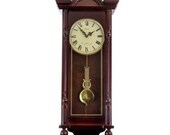 Grand 31 Inch Chiming Pendulum Wall Clock in Antique Mahogany Cherry Finish