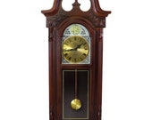 38 Inch Grand Antique Style Chiming Wall Clock with Roman Numerals in a in a Cherry Oak Finish