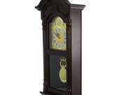 25.5 Inch Antique Style Mahogany Cherry Oak Chiming Wall Clock with Roman Numerals