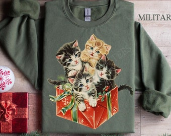 Retro 90s Cat Christmas Sweater, Cat Christmas Sweatshirt, Cute Cat Shirt, Retro Christmas Tshirt, Cat Lover Shirt, Cat Christmas Gift