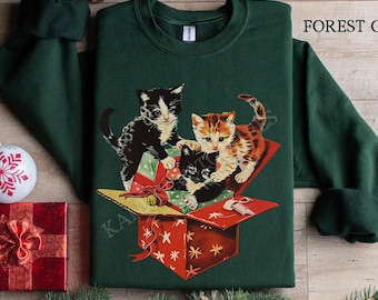 Holiday Cat Christmas Sweatshirt, Vintage 90s Cat Christmas Sweater, Cat Lover Sweatshirt, Retro Christmas Sweater, Cat Lover Gift, 90s Cats