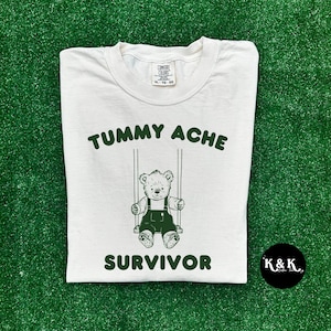 Tummy Ache Survivor Unisex Tshirt, Funny Bear Shirt, Tummy Ache Tee, Meme T Shirt, Vintage Cartoon T Shirt, Aesthetic Tee, Unisex T Shirt