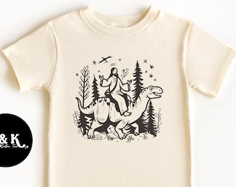 Jesus Riding Dinosaur Shirt, Christian Shirts for Kids, Christian Toddler T-Shirt, Jesus Kids Tee, Retro Kids Shirt, Christian Kids Clothing