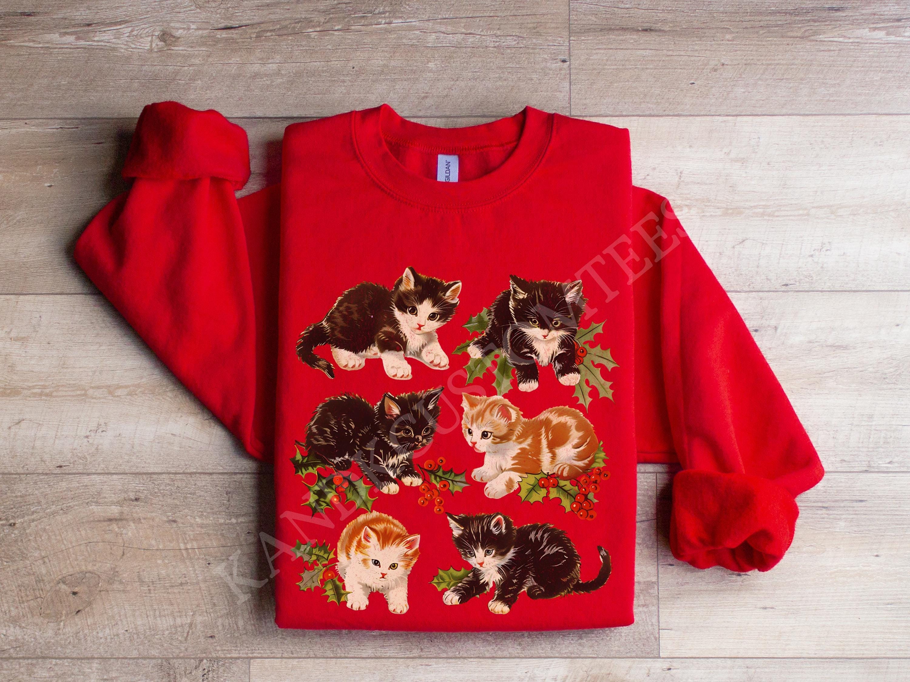 Vintage 90s Cat Christmas Sweater, Cat Christmas Sweatshirt, Cute Cat Shirt, Retro Christmas Tshirt, Cat Lover Shirt, Cat Christmas Gift