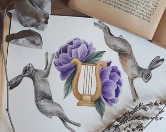 Hare and Lyre Watercolor Print, The Song of Achilles Art (Digital Download)