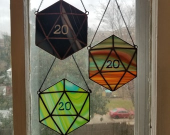 D20s- Dungeons and Dragons, DnD, Dice, Dice Box, Tabletop Games, Games, Stained Glass, Suncatcher, Hand Crafted