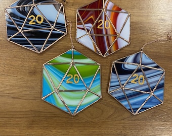 D20s- Dungeons and Dragons, DnD, Dice, Dice Box, Tabletop Games, Games, Stained Glass, Suncatcher, Hand Crafted