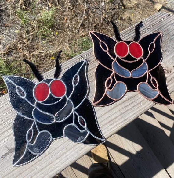Mothman, but cute! - Mothman, Cryptid, West Virginia, Appalachia, Alleghenies, Flatwoods Monster, GraftonMonster, StainedGlass, Handcrafted