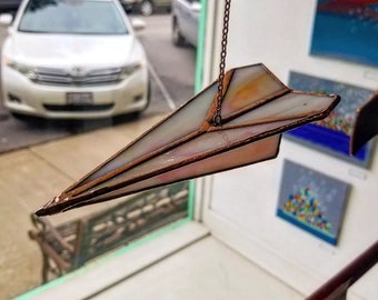 Take Flight! -Stained Glass, 3D Art, Origami, Folded Paper, Paper Plane, Paper Airplane, Nostalgia, Handmade, Handcrafted