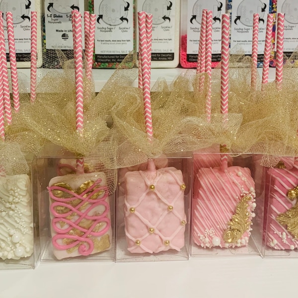 Rice crispy pops or bricks dipped in chocolate birthday party baby shower event