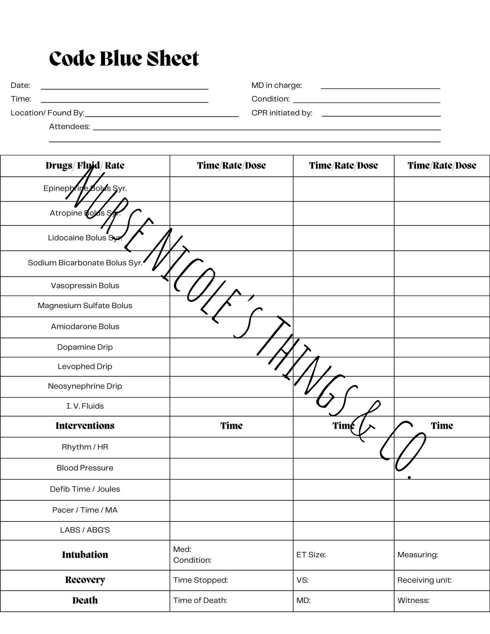 Ultimate Code Blue Sheet Digital Download - Etsy
