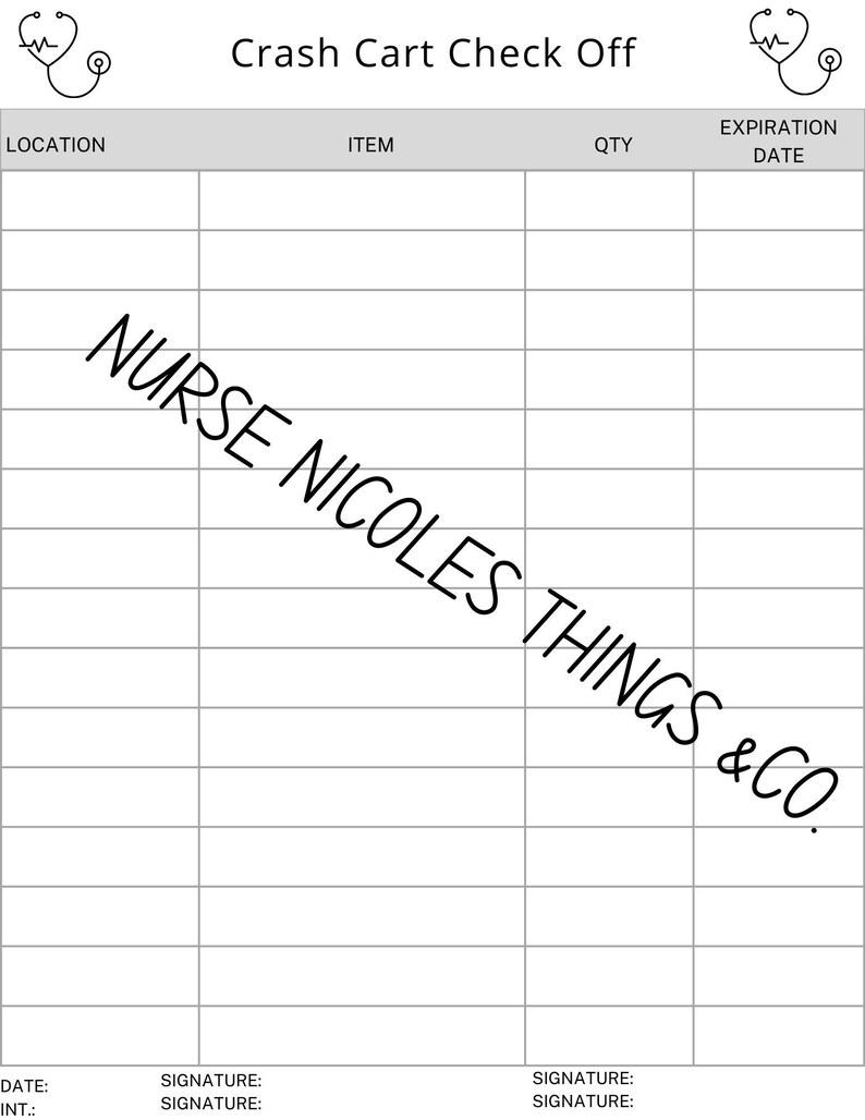 Crash Cart Checkoff Sheet Printable Instant Download Etsy