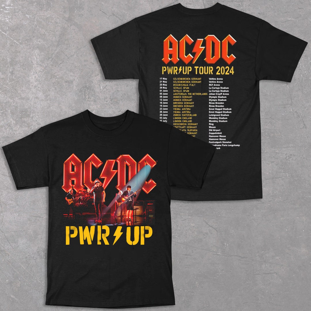 Maglietta AC/DC PWR UP Uomo, Nera, Con Tracklist E Logo, Taglio Unisex, Ufficiale