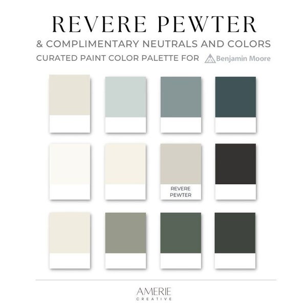 Revere Pewter Benjamin Moore Paint Color & Neutral Palette | Warm off white cream greige blue gray green grey navy McGee home | AMERIE 2024