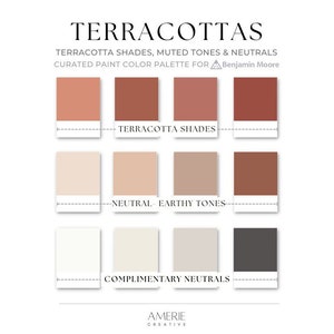 Terracotta Benjamin Moore Paint Color Palette 2024 colour warm neutral house home 
Mexican Tile Audobon Russet, BAKED TERRA COTTA MEXICANA Cloud White dove wing iron mountain edgecomb GEORGETOWN PINK BEIGE Venetian portico BURNT SIENNA DUSTY TRAIL