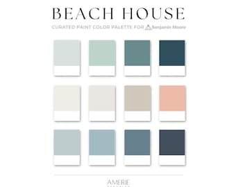 Beach House Paint Color Palette Benjamin Moore paint palette lakehouse color scheme Cabin coastal home interior neutral blue green teal navy