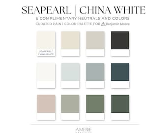 Seapearl China White Benjamin Moore Paint Color Palette | Organic modern neutral warm gray grey light dark green blue Mcgee | AMERIE 2024