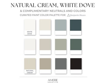 Palette de couleurs de peinture Benjamin Moore crème et blanc colombe naturel | Gris neutre chaud, gris gris vert, taupe, noir McGee home | AMERIE 2024