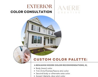 Consultation couleur extérieure | Palette de couleurs personnalisée pour les couleurs de peinture pour maisons et intérieurs Benjamin Moore | Palette design AMERIE CREATIVE
