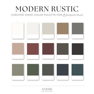 Modern Rustic Home Paint Color Palette Benjamin Moore paint palette Country house color scheme moody earthy warm neutral paint colors 2025