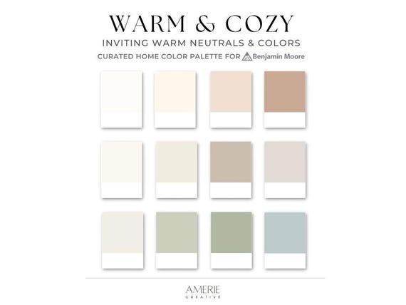 Warm Cozy Home Paint Color Palette Benjamin Moore whole house paint color scheme warm neutral paint colors cream greige taupe paint colors