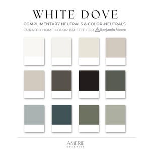 White Dove Palette Benjamin Moore paint color palette White Dove color scheme whole house paint colors warm neutral paint blue green gray