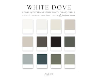 Paleta de colores de pintura White Dove de Benjamin Moore Esquema de color White Dove / Esquema de color de pintura para toda la casa Colores de pintura neutros y terrosos 2026