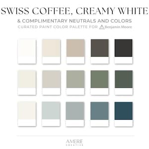 Swiss Coffee Benjamin Moore Color Palette Creamy White house color scheme Whole house paint color palette earthy neutral paint color 2025