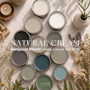 Benjamin Moore Natural Cream color palette | Whole home paint color scheme warm neutral paint color 2026 white dove gray green paint colors
