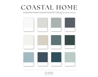Coastal Paint Color Palette Benjamin Moore Modern cabin beach lake house paint color scheme dark blue green teal navy neutral paint colors