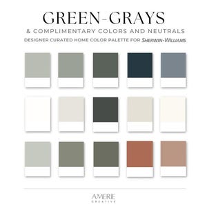 Green Gray Sherwin Williams paint palette Whole House paint color scheme modern earthy neutral home grey green paint colors 2025 dark pewter