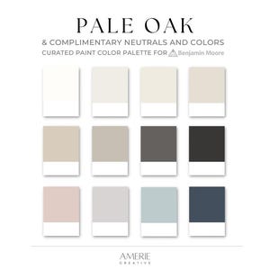 Pale Oak Kleurenpalet Benjamin Moore Paint Color Palette huiskleurenschema warm neutraal 2025 grijsbeige greige smokey taupe hale marine