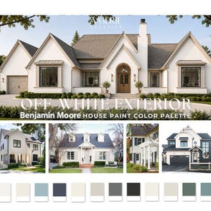 Paleta de colores de pintura exterior blanco roto de Benjamin Moore Color de pintura exterior para casa crema blanco cálido Color de pintura exterior azul verdoso negro roto