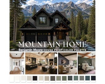 Paleta kolorów Mountain Home Paleta farb Benjamin Moore Nowoczesne kolory farb Mountain House Ciemne kolory farb zewnętrznych Neutralne kolory farb 2026