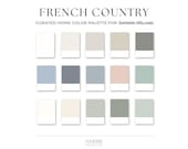 French Country House Sherwin Williams paint color palette Whole home paint color scheme warm neutral white cream greige blue gray green pink