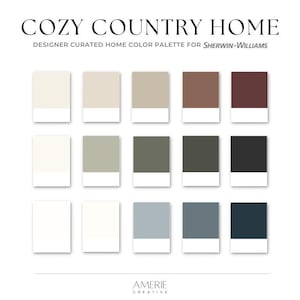Palette de couleurs de peinture Cosy Country Home Sherwin Williams Palette de couleurs de peinture pour toute la maison Couleurs de peinture neutres et chaudes 2025 vert foncé gris bleu