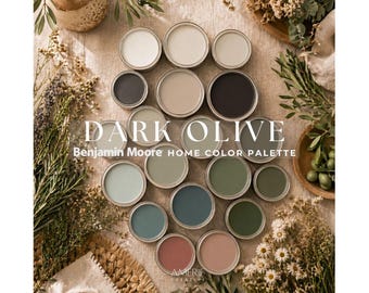 Dark Olive Benjamin Moore paint color palette hacienda house paint color scheme teal terracotta paint color earthy neutral paint colors 2026