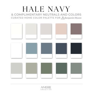 Hale Navy Color Palette Benjamin Moore Paint Color Palette Coastal home cabin lake house paint color dark blue neutral paint color scheme