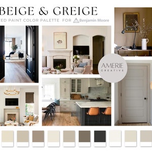 Greige Beige Benjamin Moore Paint color Palette warm neutral gray grey taupe colour scheme house home classic modern farmhouse studio mcgee accent cabinet door, manchester tan grant winds breath stone hearth dove wing natural cream revere pewter clay