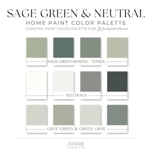 Saliegroen Benjamin Moore-verfkleurenpalet Groene verfkleurenschema verfkleur voor het hele huis aardachtig neutraal donkergroen grijs groen grijs