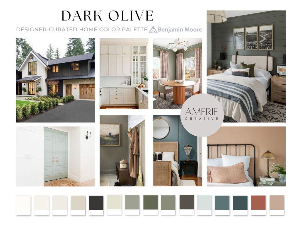 Dark Olive Benjamin Moore Paint Color Palette Hacienda House Paint Color  Scheme Earthy Warm Neutral White Greige Gray Green Terracotta Teal - Etsy, image size:1024x768