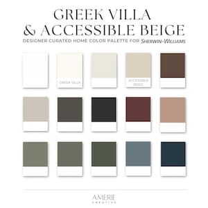 Greek Villa Paint Color Palette Accessible Beige Sherwin Williams paint palette Whole house paint color scheme warm neutral blue gray green