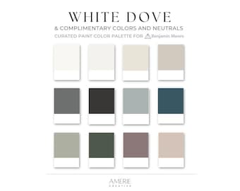 Esquema de color White Dove de Benjamin Moore Paleta de colores para toda la casa: verde oscuro, gris, azul, ciruela, rosa, colores neutros 2026