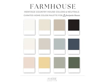 Farmhouse Paint Color Palette Benjamin Moore paint palette country house paint color scheme warm neutral home paint colors blue gray green
