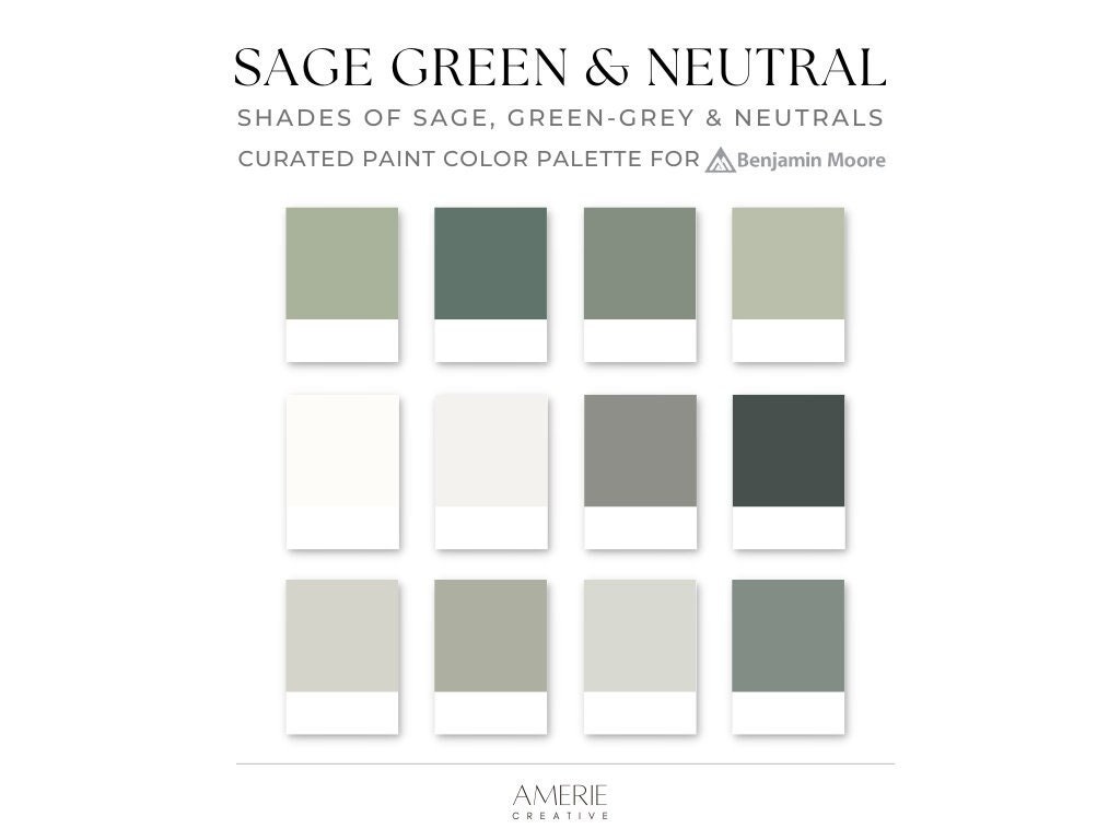 Sage Green & Neutral Paint Color Palette Benjamin Moore Light Dark Green  Gray Grey Cozy Earthy Mcgee Magnolia House Home AMERIE 2024 