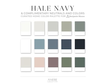 Hale Navy Paint Palette Benjamin Moore Paint Farbpalette Lakehouse Küstenfarbe Farbschema marineblaue Farbtöne Neutralfarbe