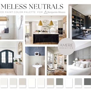 Classic modern Neutral Benjamin Moore Paint Color Palette house exterior door cabinet mcgee cloud white dove simply white, classic gray, chelsea gray, seapearl, Kendall charcoal, nightfall, onyx, gray owl, chantily lace, revere pewter, edgecomb gray