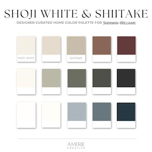 Shoji White Paint Color Palette Shiitake Sherwin Williams paint palette Whole house paint color scheme warm neutral blue gray green 2025