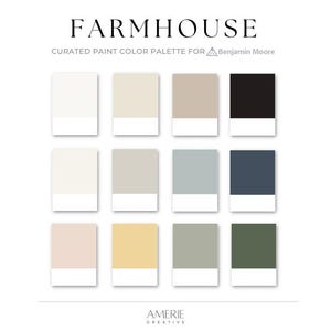 Farmhouse Paint Color Palette Benjamin Moore paint palette country house paint color scheme warm neutral home paint colors blue gray green